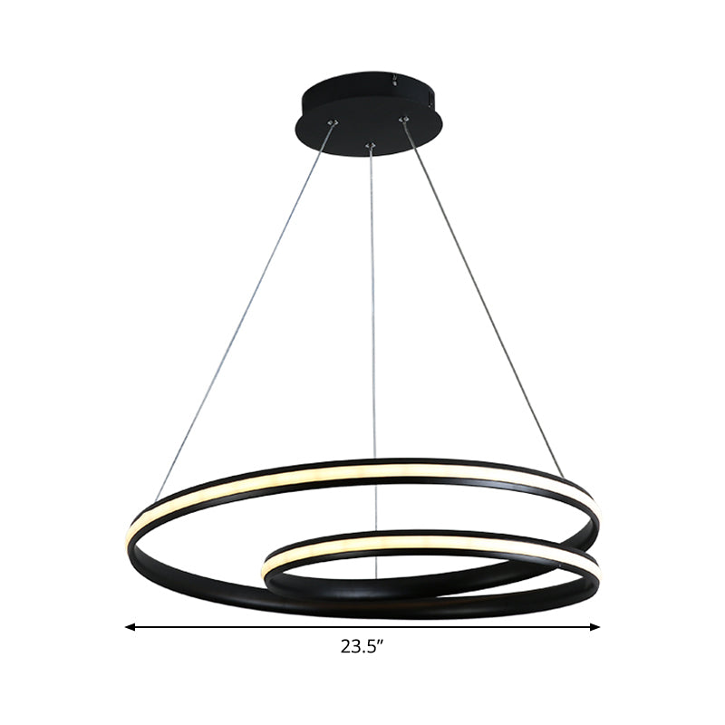 Contemporary Metal Black Led Chandelier Light - Seamless Curve Design Multiple Sizes (18/23.5/30)