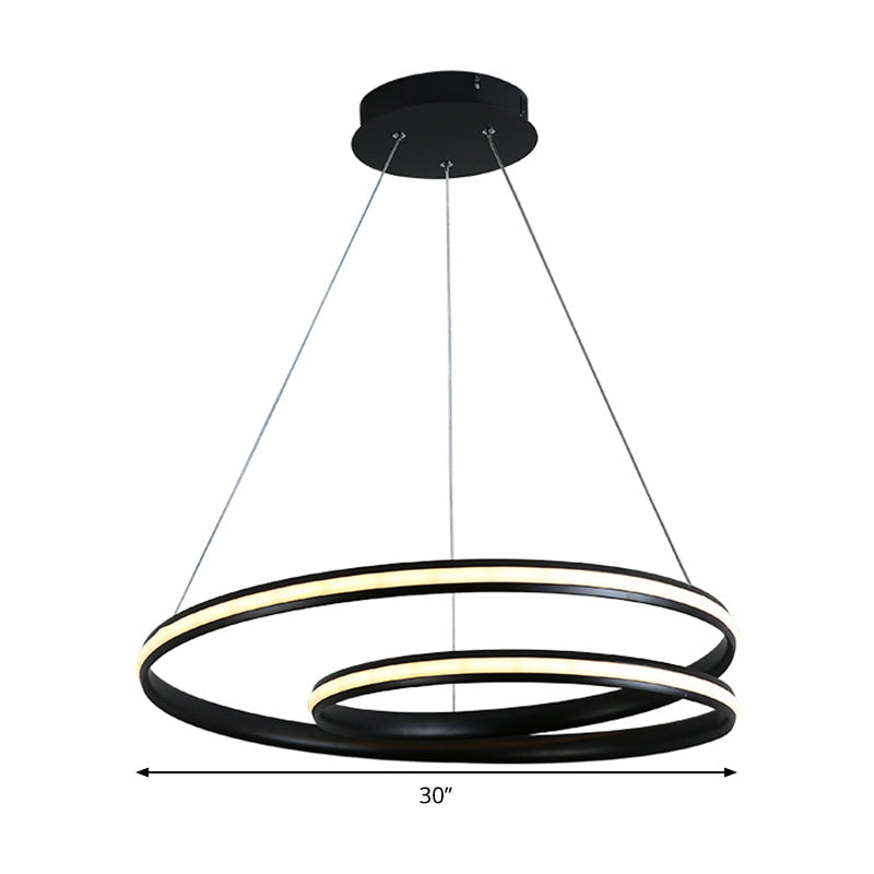 Contemporary Metal Black Led Chandelier Light - Seamless Curve Design Multiple Sizes (18/23.5/30)