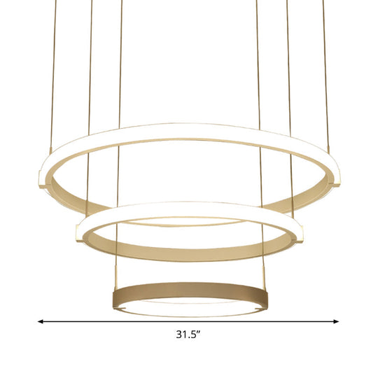 White Double Ring Chandelier with LED Hanging Ceiling Light - Simple Style, Warm/White Light