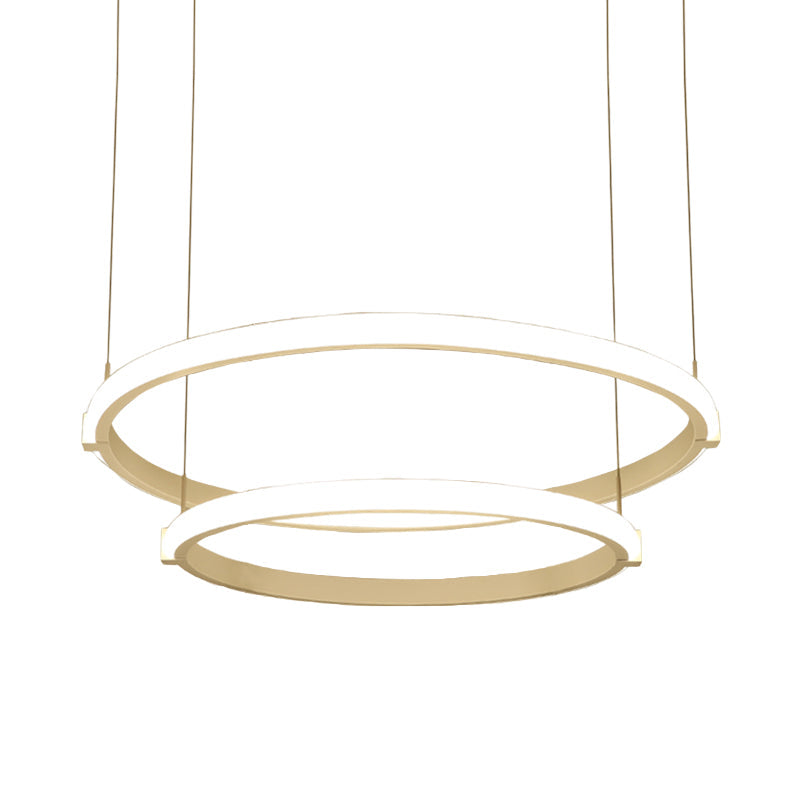 White Double Ring Chandelier with LED Hanging Ceiling Light - Simple Style, Warm/White Light