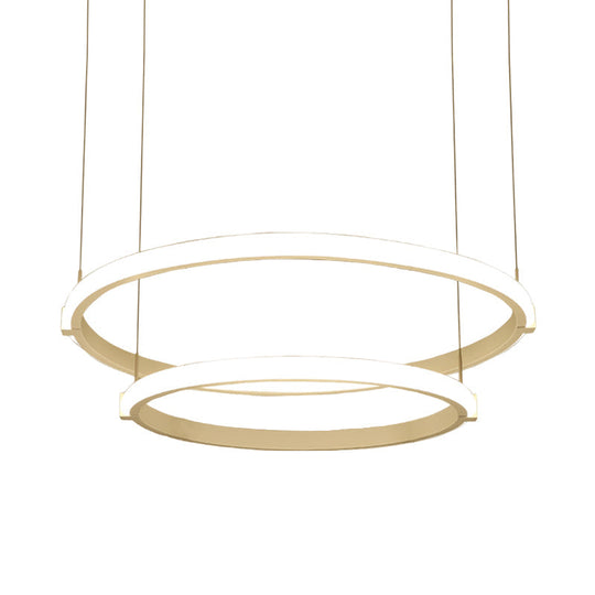 White Double Ring Chandelier with LED Hanging Ceiling Light - Simple Style, Warm/White Light