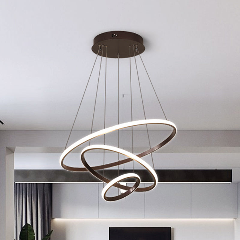 Minimalist Acrylic Ring Pendant Light Coffee Chandelier Lamp, Warm/White Light, 8"+16"/16"+23.5"/8"+16"+23.5" Wide