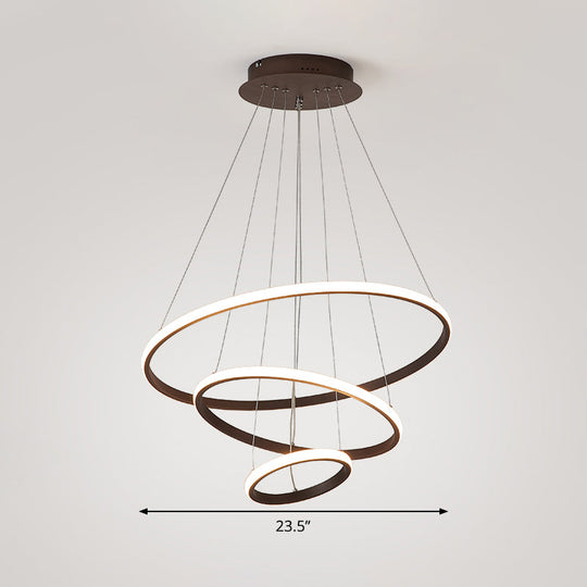 Minimalist Acrylic Ring Pendant Light Coffee Chandelier Lamp, Warm/White Light, 8"+16"/16"+23.5"/8"+16"+23.5" Wide