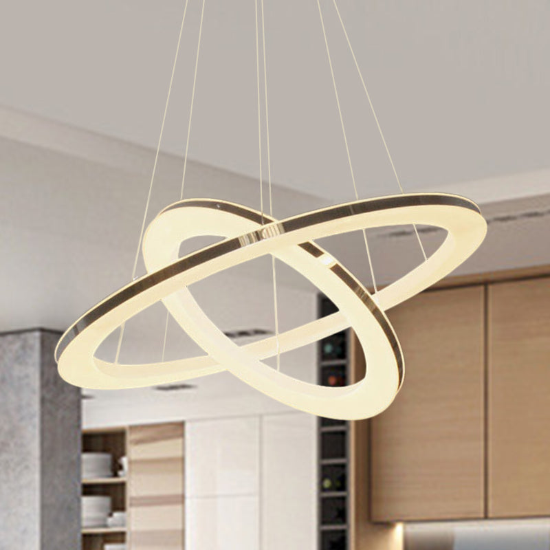 Modern Chrome Orbit LED Chandelier - Simple Style Metal Hanging Lamp in Warm/White/Natural Light, 23.5"/27.5"/31.5" Wide