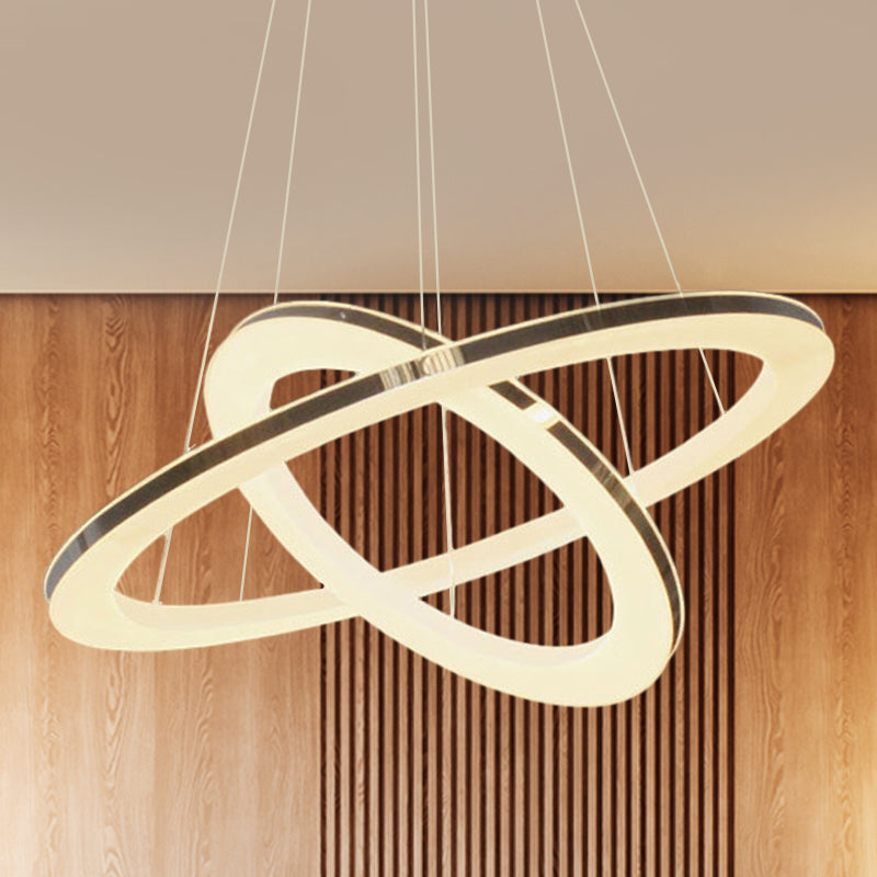 Modern Chrome Orbit LED Chandelier - Simple Style Metal Hanging Lamp in Warm/White/Natural Light, 23.5"/27.5"/31.5" Wide