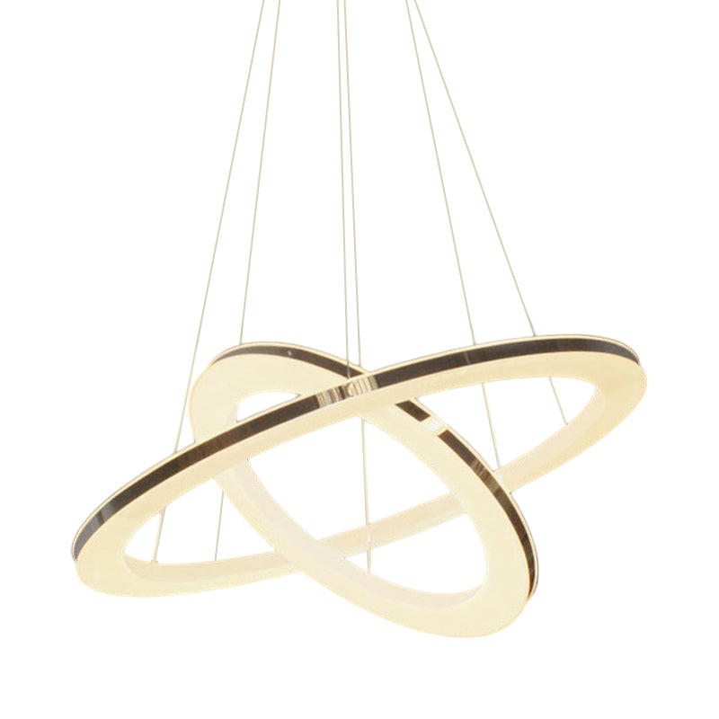 Modern Chrome Orbit LED Chandelier - Simple Style Metal Hanging Lamp in Warm/White/Natural Light, 23.5"/27.5"/31.5" Wide