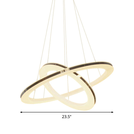 Modern Chrome Orbit LED Chandelier - Simple Style Metal Hanging Lamp in Warm/White/Natural Light, 23.5"/27.5"/31.5" Wide