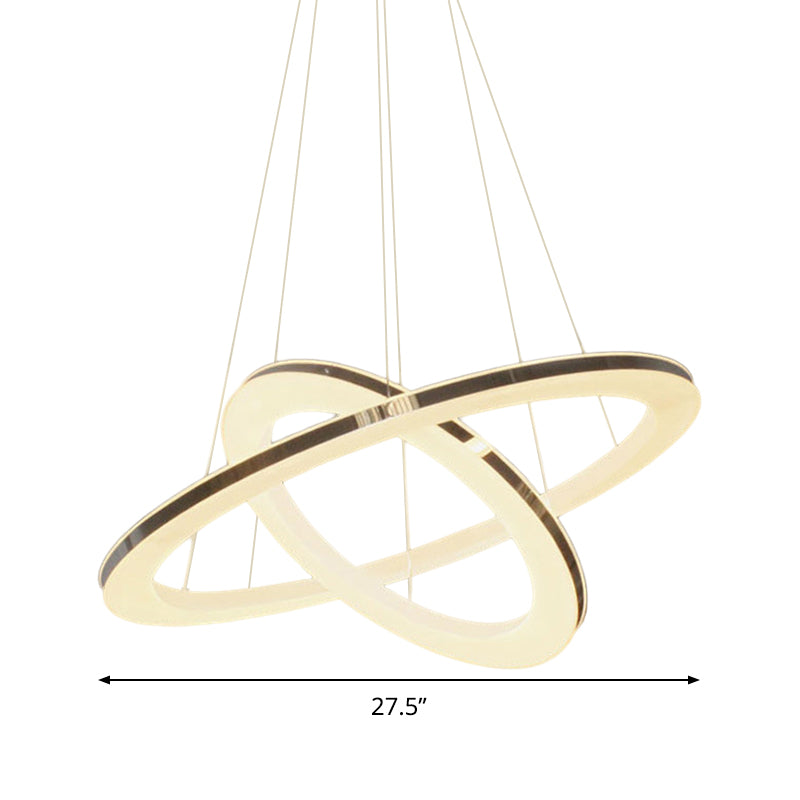 Modern Chrome Orbit LED Chandelier - Simple Style Metal Hanging Lamp in Warm/White/Natural Light, 23.5"/27.5"/31.5" Wide