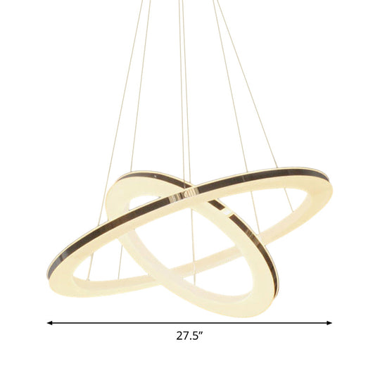 Modern Chrome Orbit LED Chandelier - Simple Style Metal Hanging Lamp in Warm/White/Natural Light, 23.5"/27.5"/31.5" Wide