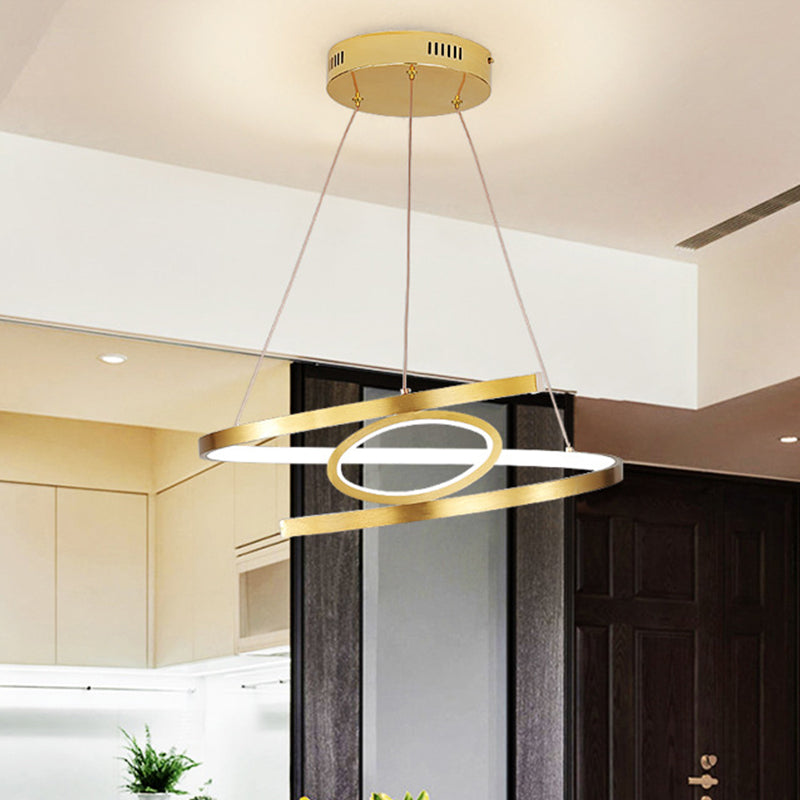 Spiral Hanging Pendant Light, Minimalist Metal Gold Chandelier with LED, Warm/White Light Options - 18"/23.5" Wide