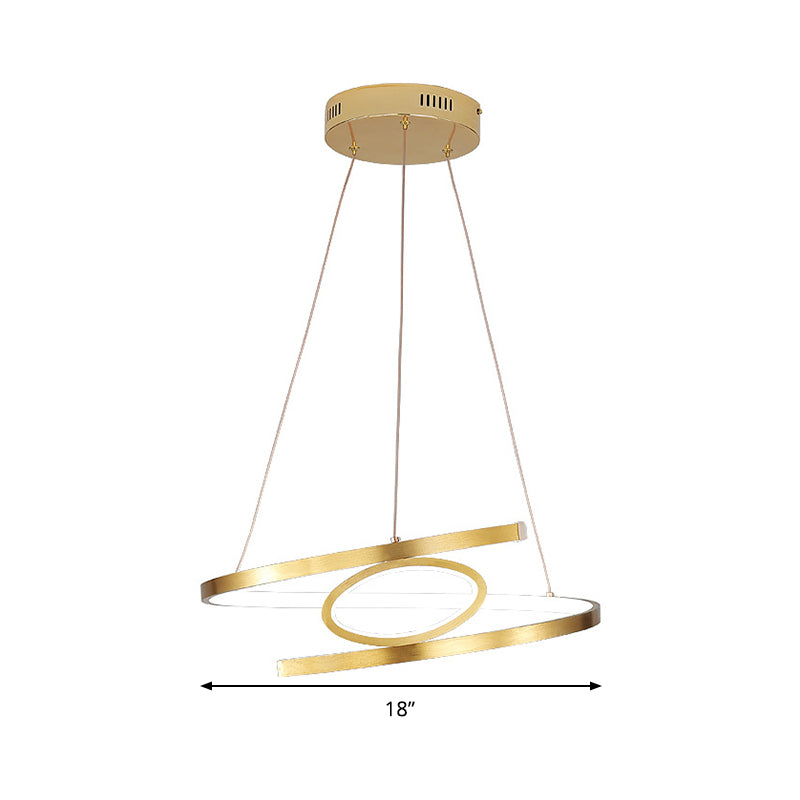 Spiral Hanging Pendant Light, Minimalist Metal Gold Chandelier with LED, Warm/White Light Options - 18"/23.5" Wide