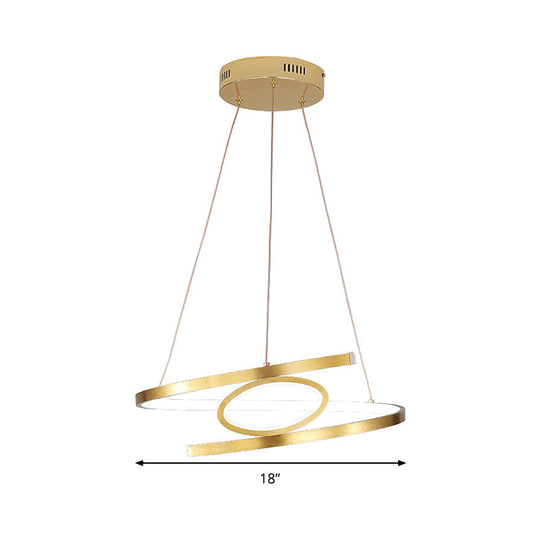 Spiral Hanging Pendant Light, Minimalist Metal Gold Chandelier with LED, Warm/White Light Options - 18"/23.5" Wide