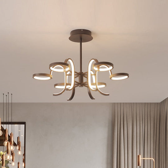 Modern Black Metal Chandelier Lighting - 5/6 Curve Arm Pendant Light in Warm/White Light