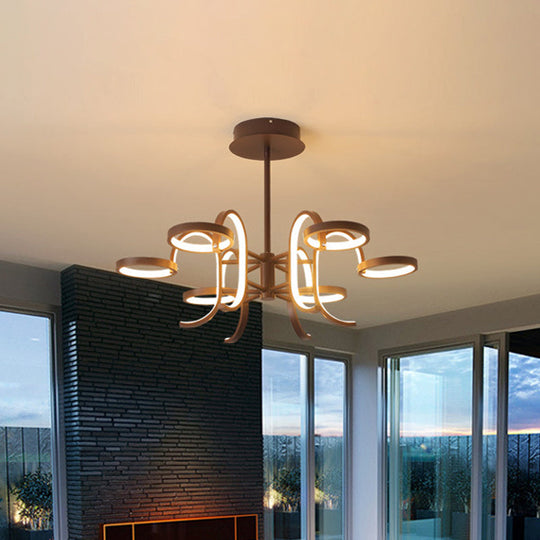 Modern Black Metal Chandelier Lighting - 5/6 Curve Arm Pendant Light in Warm/White Light