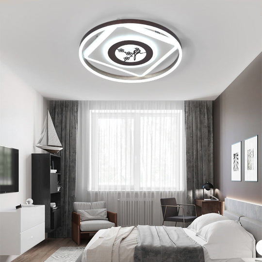 Acrylic Geometric Ceiling Mounted Light - 16/19.5 Wide Modern Coffee Led Flush In White Stepless