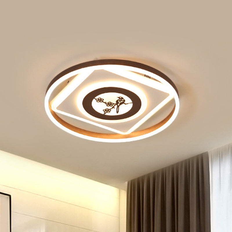 Acrylic Geometric Ceiling Mounted Light - 16"/19.5" Wide - Modern Coffee LED Flush Light in White - Stepless Dimming with Remote Control