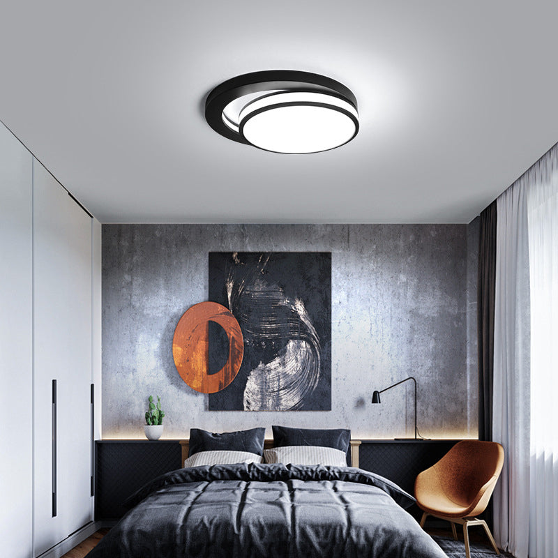 18"/21.5" Metal Round Flush Mount Modern Black/White LED Ceiling Lamp in Warm/3 Color Light