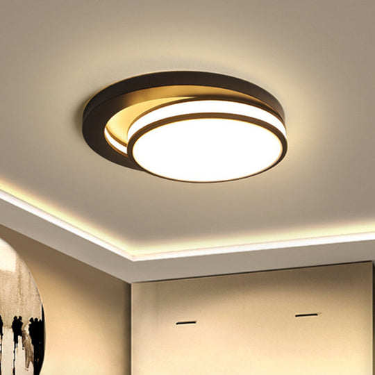 18"/21.5" Metal Round Flush Mount Modern Black/White LED Ceiling Lamp in Warm/3 Color Light