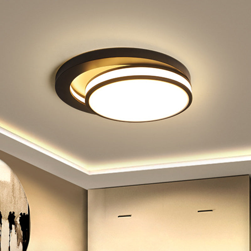 18/21.5 Metal Round Flush Mount Modern Black/White Led Ceiling Lamp In Warm/3 Color Light Black / 18