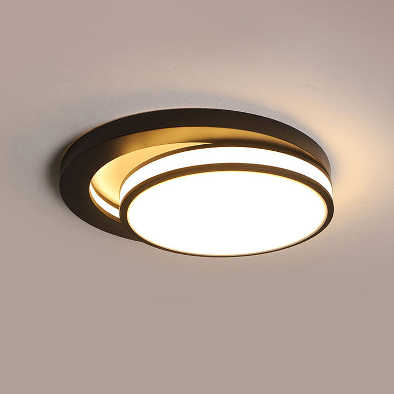 18"/21.5" Metal Round Flush Mount Modern Black/White LED Ceiling Lamp in Warm/3 Color Light