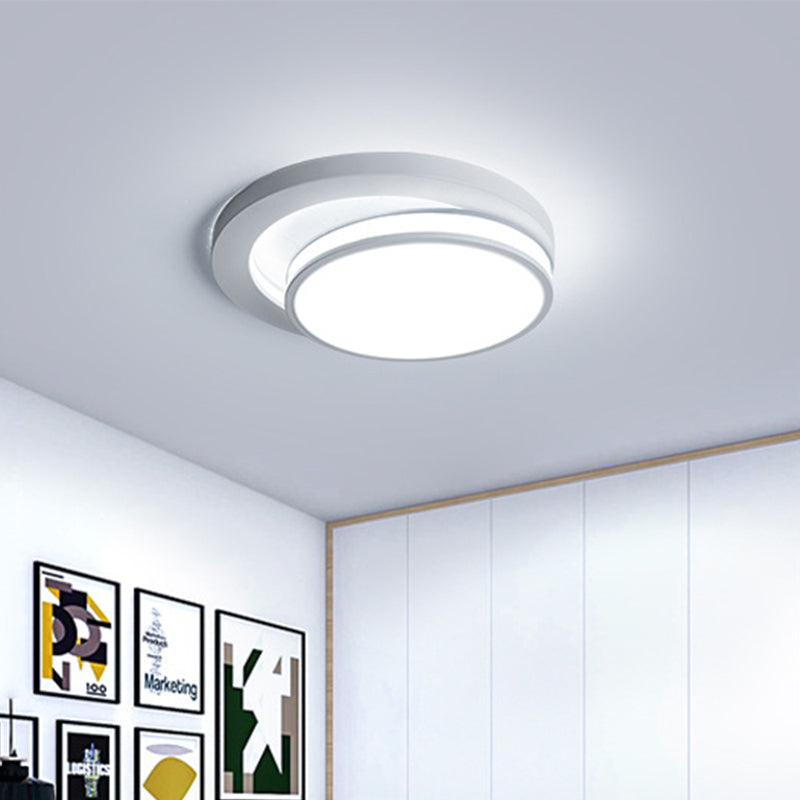 18"/21.5" Metal Round Flush Mount Modern Black/White LED Ceiling Lamp in Warm/3 Color Light