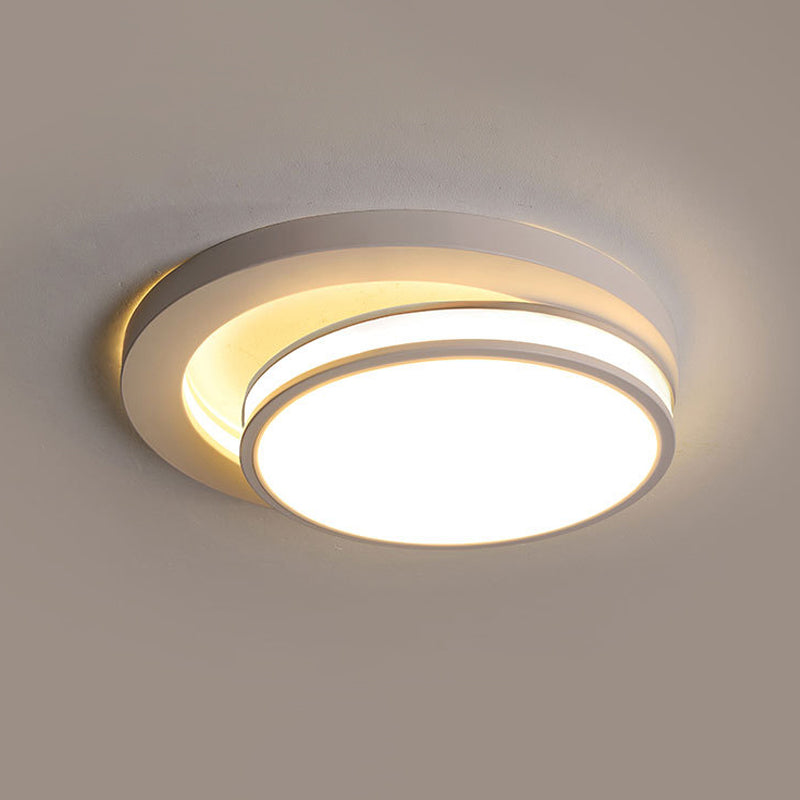 18"/21.5" Metal Round Flush Mount Modern Black/White LED Ceiling Lamp in Warm/3 Color Light