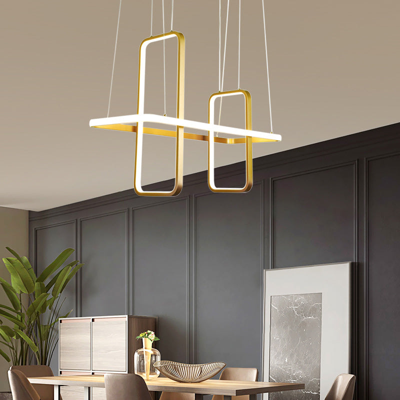 Simple Style Metal Rectangle Ceiling Pendant Light With Black/Gold Finish - Warm/White Island