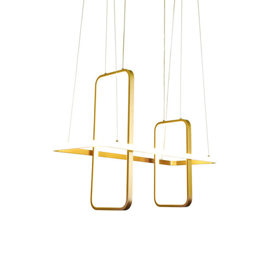 Simple Style Metal Rectangle Ceiling Pendant Light With Black/Gold Finish - Warm/White Island