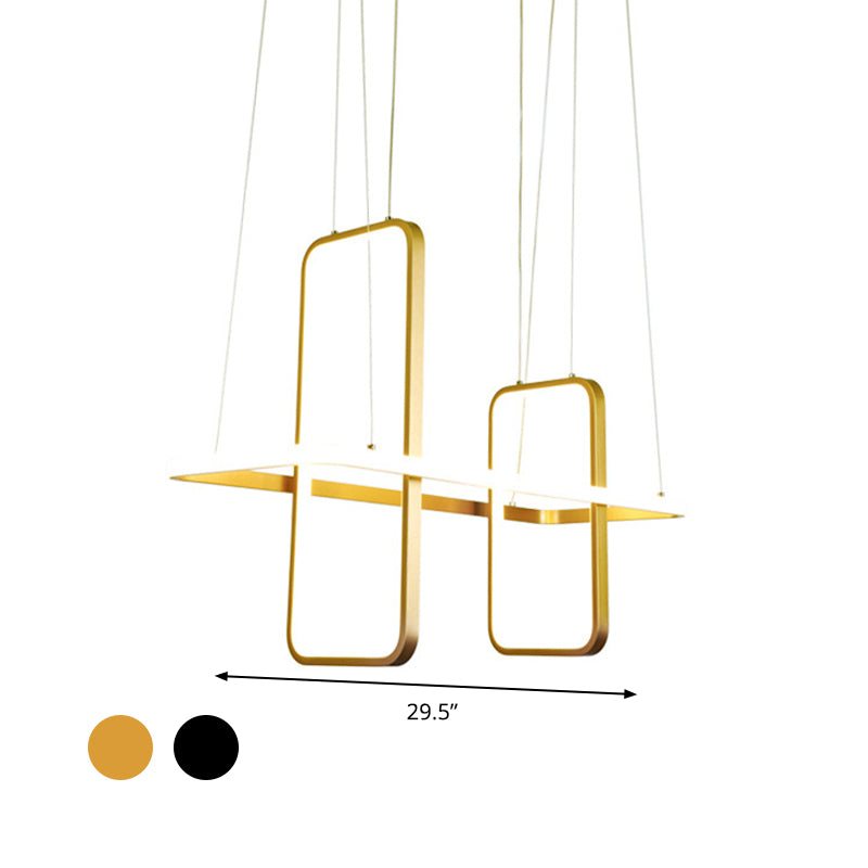 Simple Style Metal Rectangle Ceiling Pendant Light With Black/Gold Finish - Warm/White Island