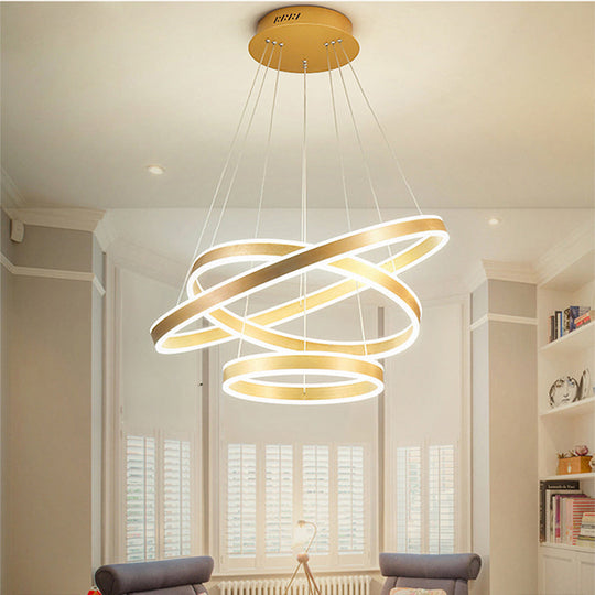 Postmodern Acrylic LED Suspension Light: Gold Ring Hanging Lamp Kit for Living Room (Warm/White Light)