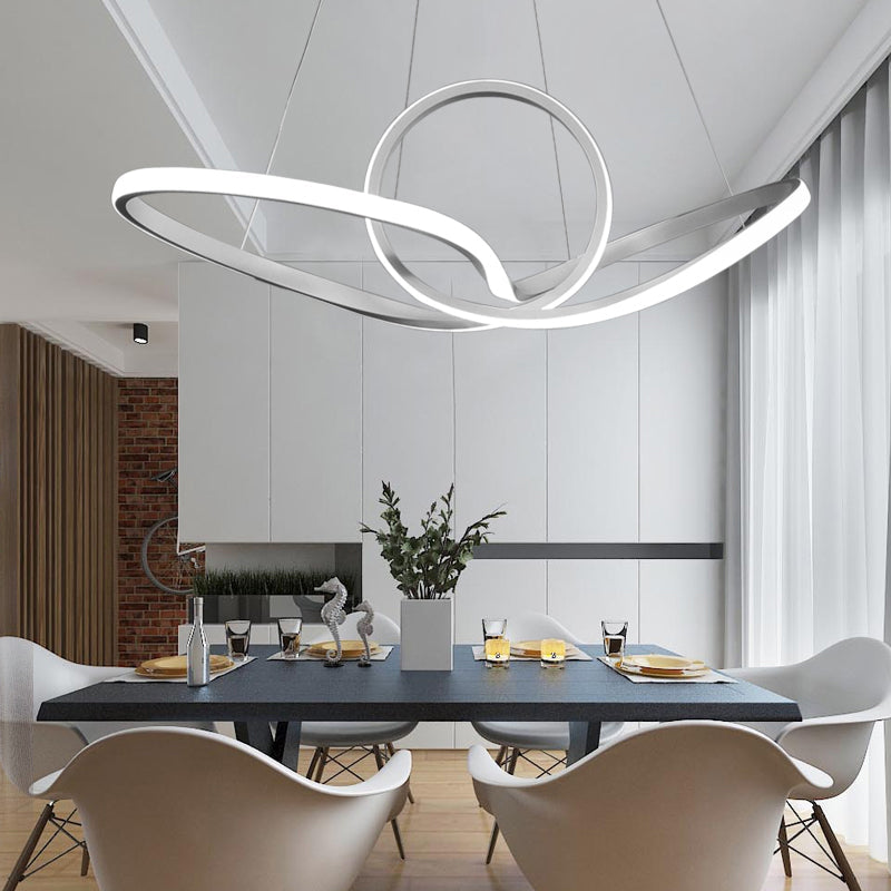 Minimalist White Led Pendant Chandelier - Acrylic Seamless Curve Design / Warm