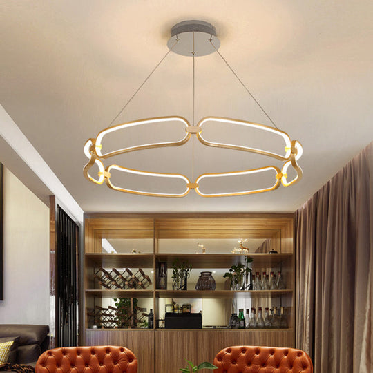 Minimalist Gold Metal Pendant Chandelier With Led - 23.5/31.5 Wide Bracelet Design