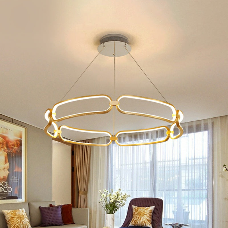 23.5"/31.5" Minimalist Gold LED Pendant Chandelier - Metal Hanging Light with Adjustable Bracelet Design, Warm/White/Natural Light