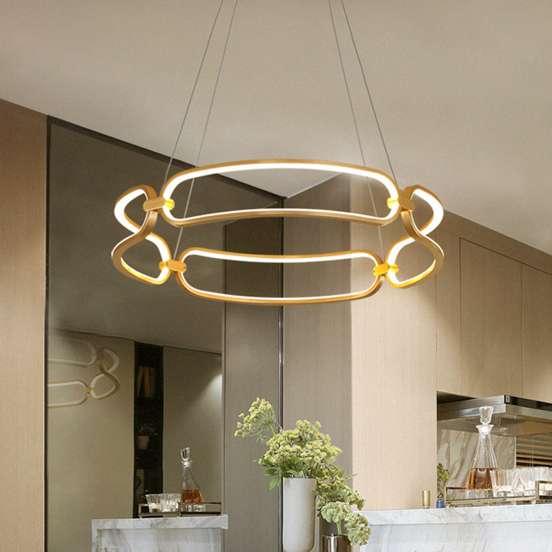 23.5"/31.5" Minimalist Gold LED Pendant Chandelier - Metal Hanging Light with Adjustable Bracelet Design, Warm/White/Natural Light