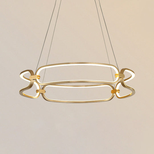 Minimalist Gold Metal Pendant Chandelier With Led - 23.5/31.5 Wide Bracelet Design