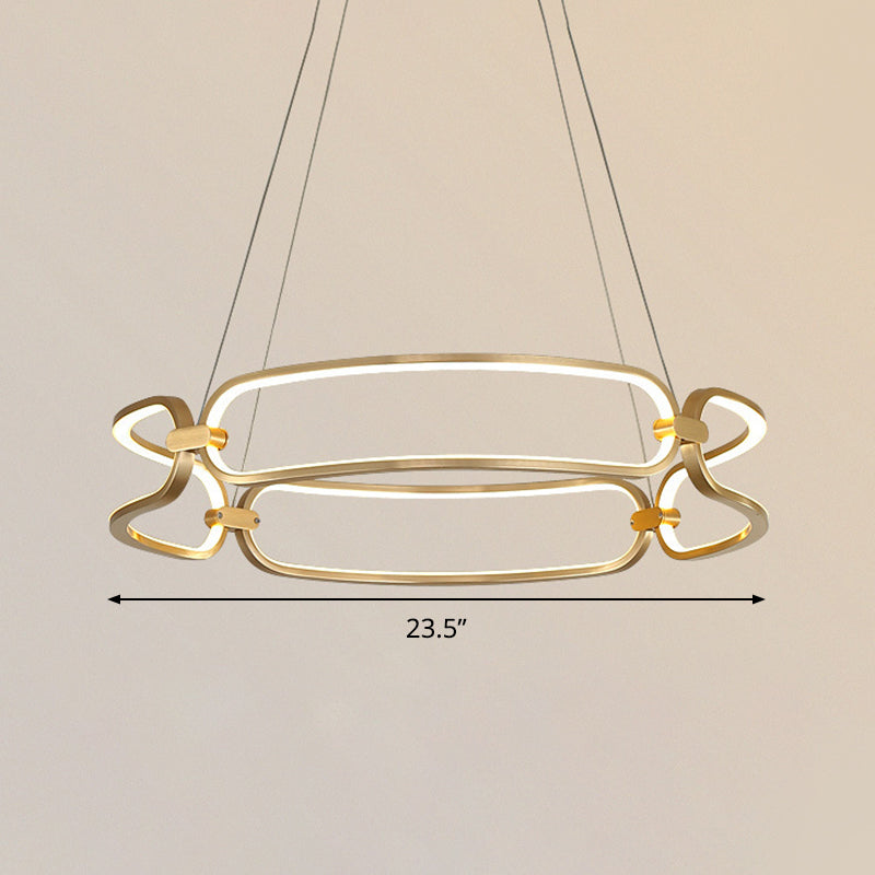 23.5"/31.5" Minimalist Gold LED Pendant Chandelier - Metal Hanging Light with Adjustable Bracelet Design, Warm/White/Natural Light