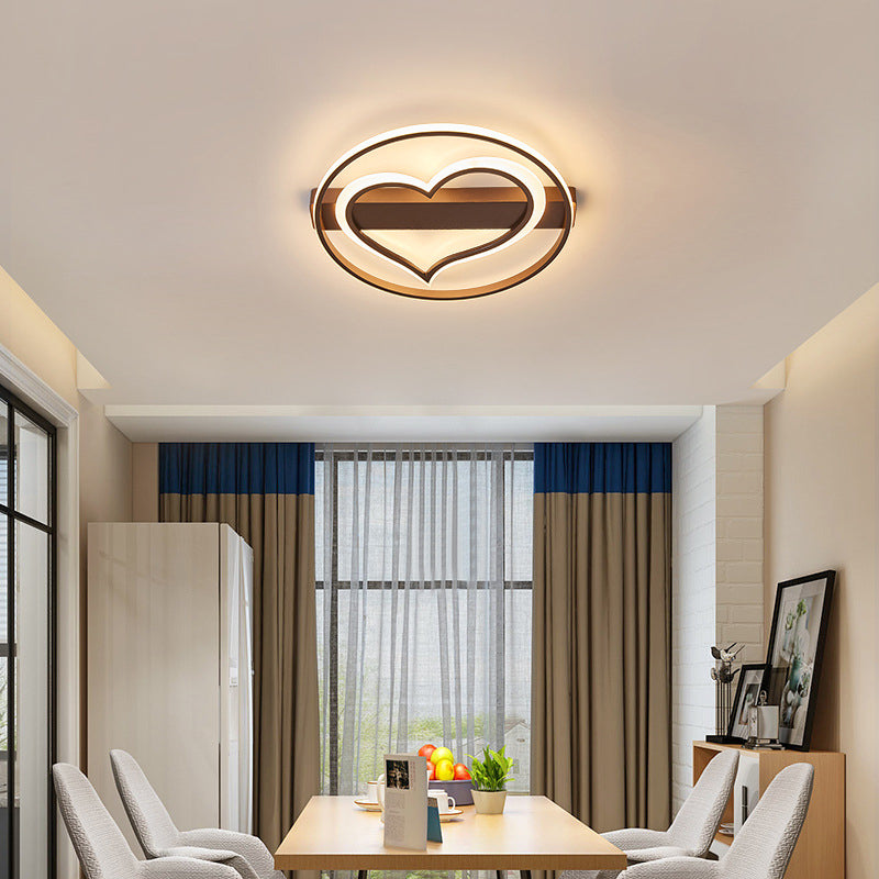 Acrylic Flush Led Ceiling Lamp - Heart Design Simple Style White/Coffee Variants 16/19.5 Wide