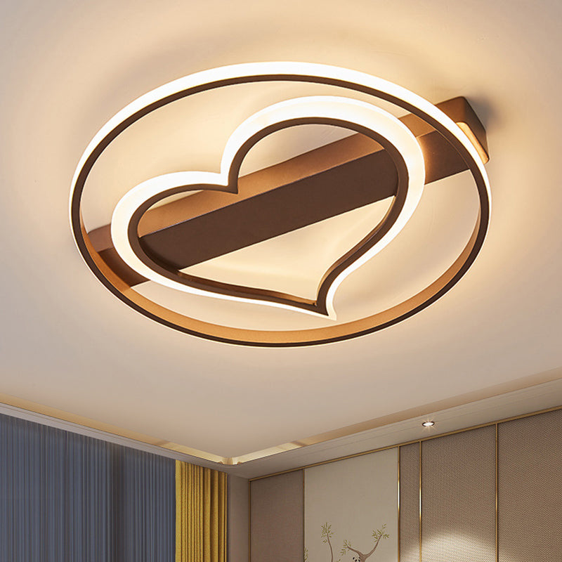 Acrylic Flush Led Ceiling Lamp - Heart Design Simple Style White/Coffee Variants 16/19.5 Wide