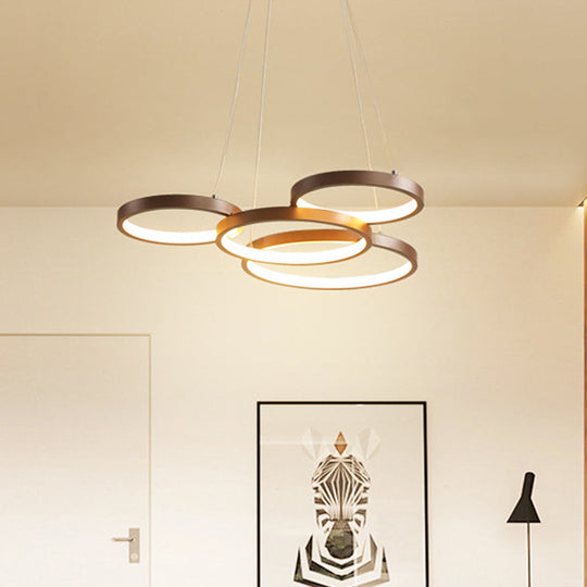 Minimalist Acrylic Led Pendant Chandelier - Coffee Ring Design With Warm/White Light / White