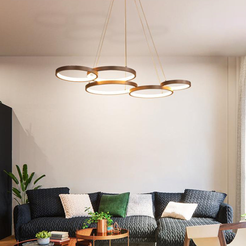 Simple Style Coffee Circle Pendant Light: Acrylic LED Chandelier in Warm/White Light - Stunning Fixture