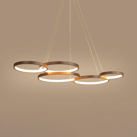 Simple Style Acrylic Led Chandelier Light Fixture - Coffee Circle Pendant (Warm/White)