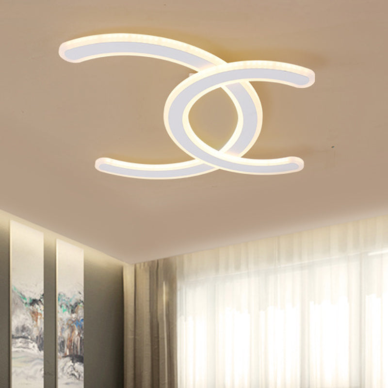 White Double C-Shape LED Ceiling Lamp - Simple & Stylish Ceiling Mount Light in Warm/White Light