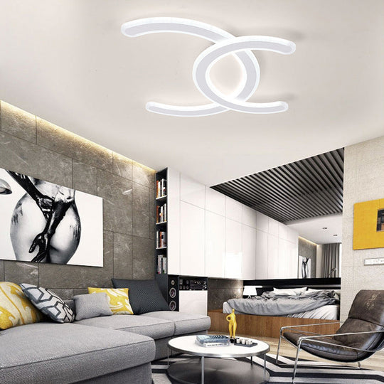 White Double C-Shape LED Ceiling Lamp - Simple & Stylish Ceiling Mount Light in Warm/White Light