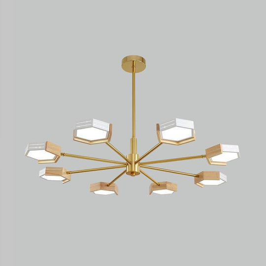 Contemporary Gold Hexagon Pendant Lighting 6/8 Lights Warm/White Ceiling Chandelier