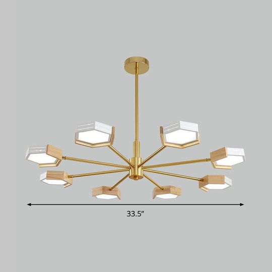 Contemporary Gold Hexagon Pendant Lighting 6/8 Lights Warm/White Ceiling Chandelier