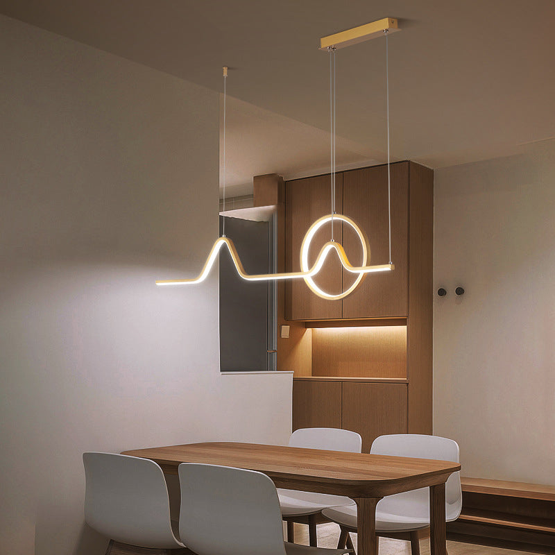 Modern Metal Gold Led Pendant Chandelier - Curve Design Warm Or White Light Ceiling Mount