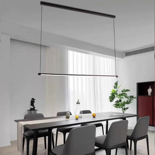 Island Lighting: Ultra Slim Tube Led Office Hanging Lamp In Black - Modern Metal Design Multiple