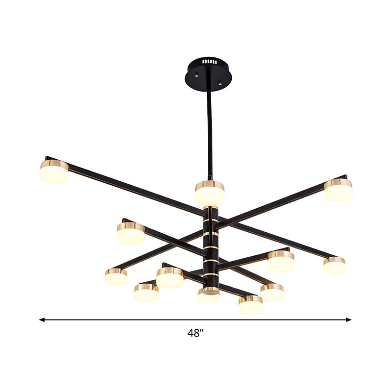 Modern Stylish Black Ceiling Chandelier - 12-Head Living Room Lamp With Metallic Sputnik Shade