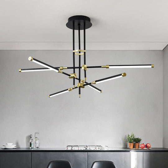 Contemporary Led Chandelier Light - Black/Gold Or White/Gold 6-Light Acrylic Pendant For Bedroom