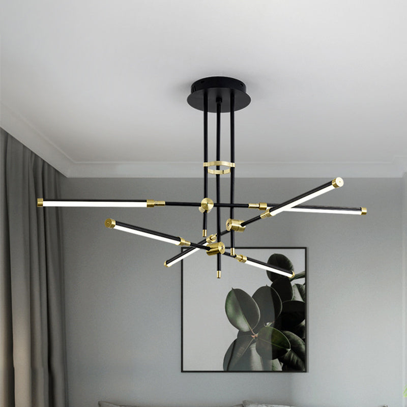 Modern LED Chandelier Light Acrylic 6-Light Ceiling Pendant - Black/Gold or White/Gold